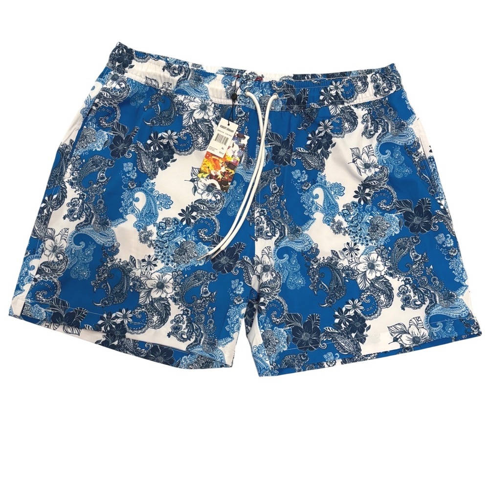 Robert Graham Swim Trunks Mens XL Blue Floral Paisley Stretch Lined Tropical